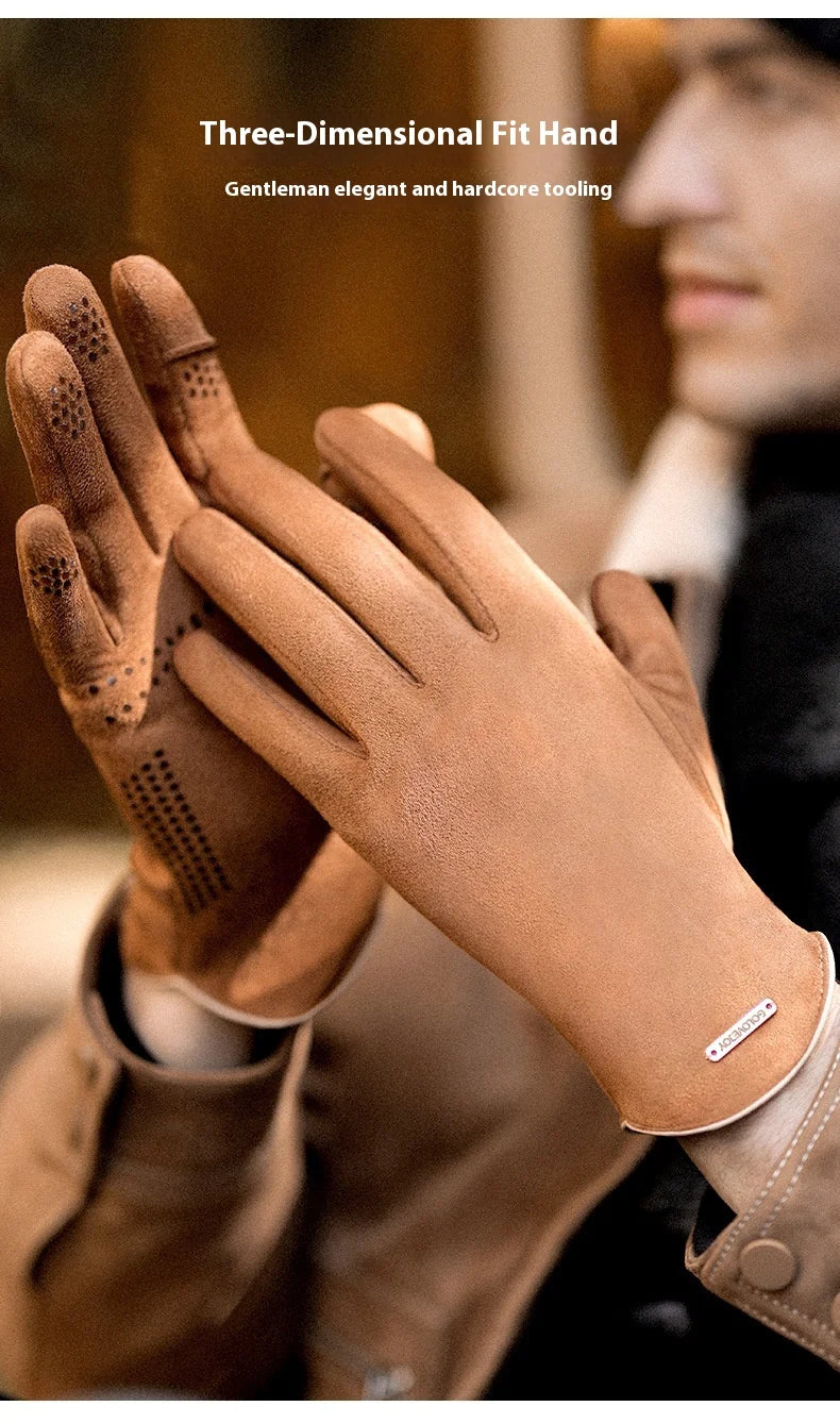 Men’s Insulated Riding Gloves — Thick Fleece Lining, Suede Anti-Slip Palm & Touchscreen Function - Ghoddosh