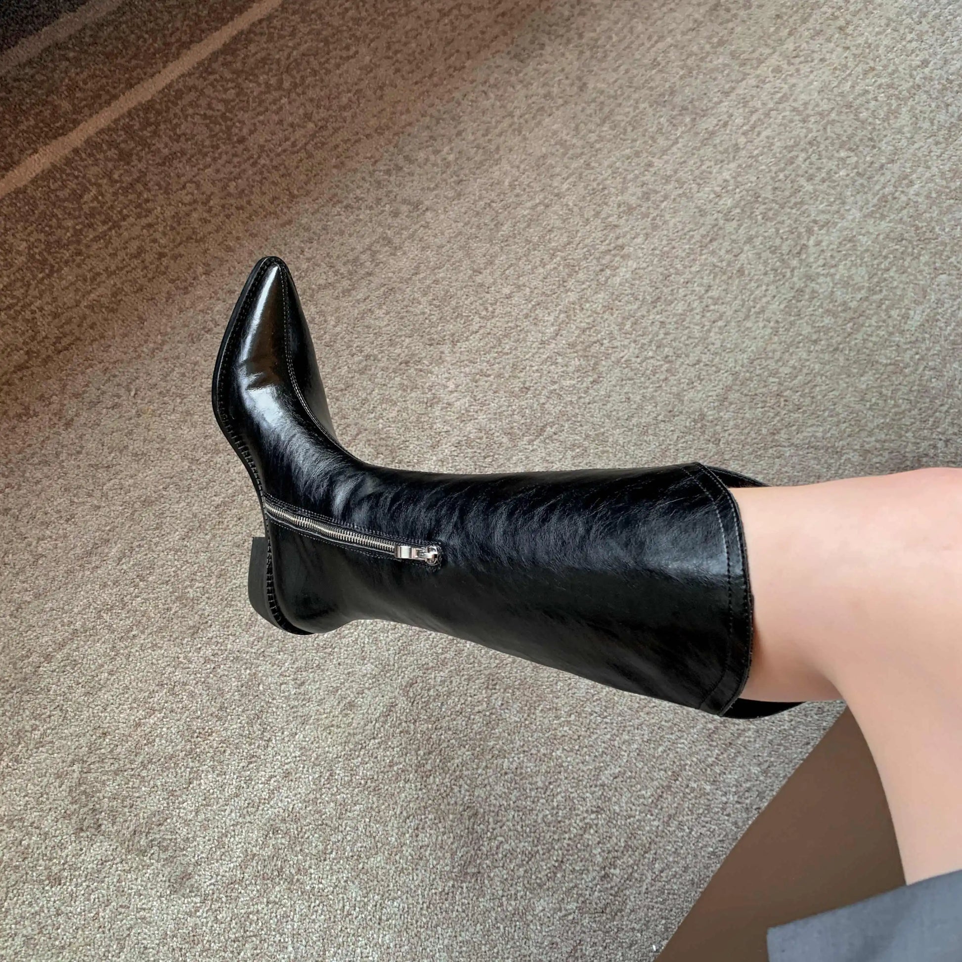 New Arrival Chic Cow Leather  Pointed Toe Riding Boots - Ghoddosh