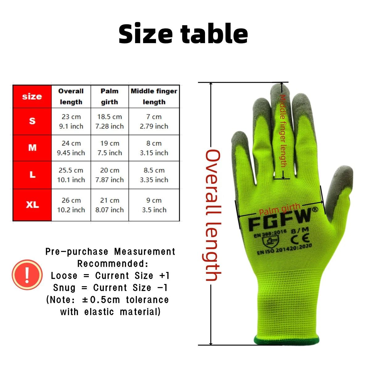 10 Pairs PU Coated Gloves - Lightweight, Durable Safety Certified Gloves size chart , Ghoddosh