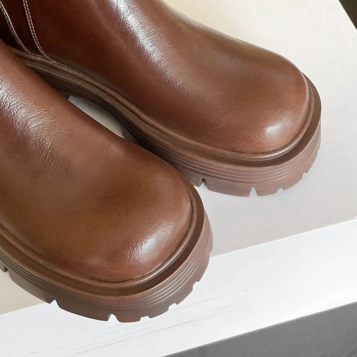 Handmade Full Grain Leather Round Toe Med Riding Heels / Long Boots Platform Deign Boots - Ghoddosh