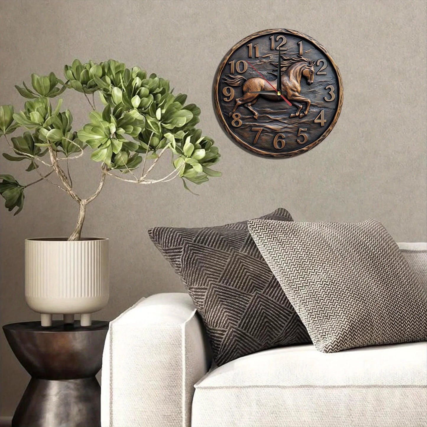 Wooden wall clock with a galloping horse design. - Ghoddosh