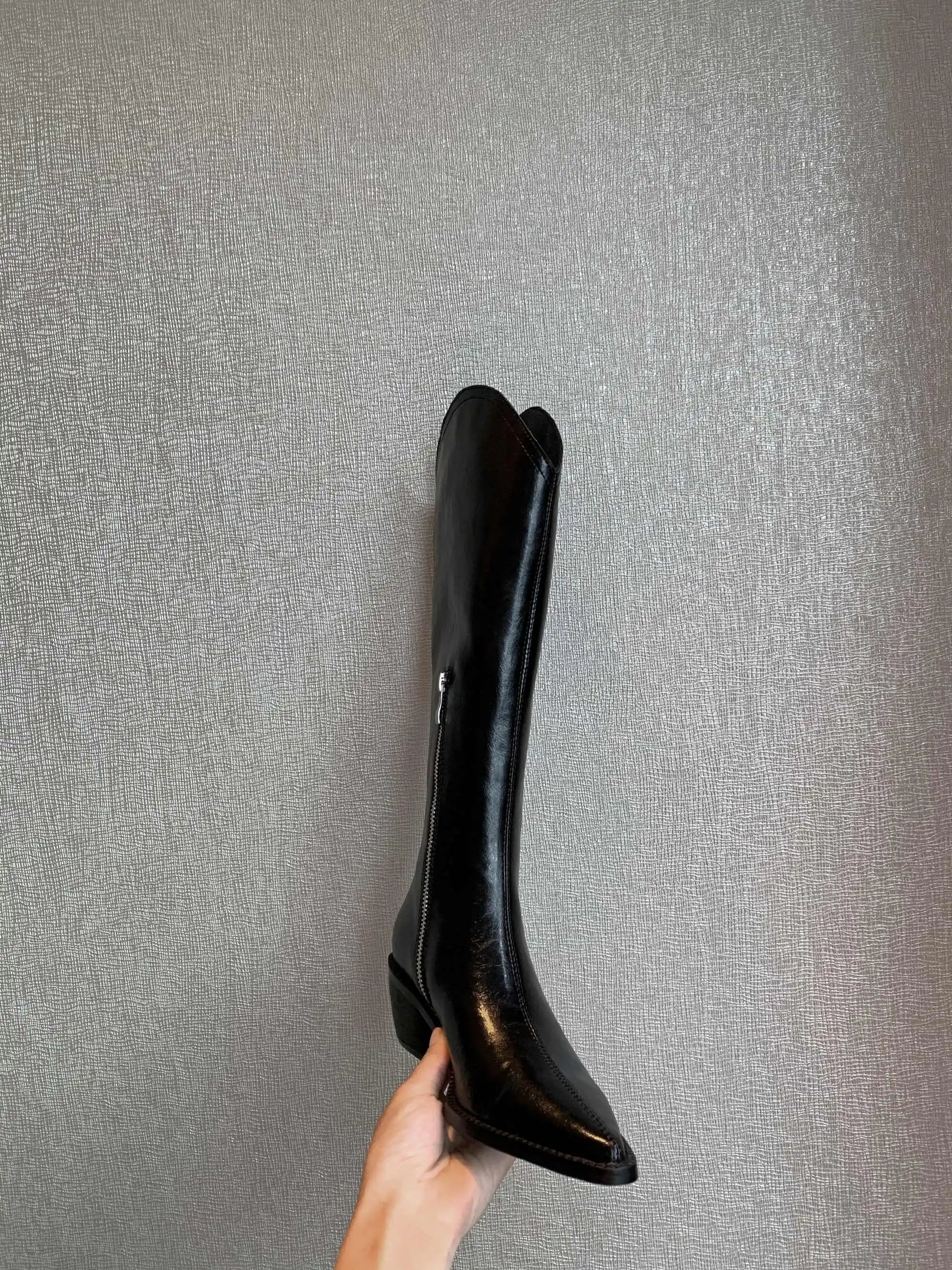 New Arrival Chic Cow Leather  Pointed Toe Riding Boots - Ghoddosh