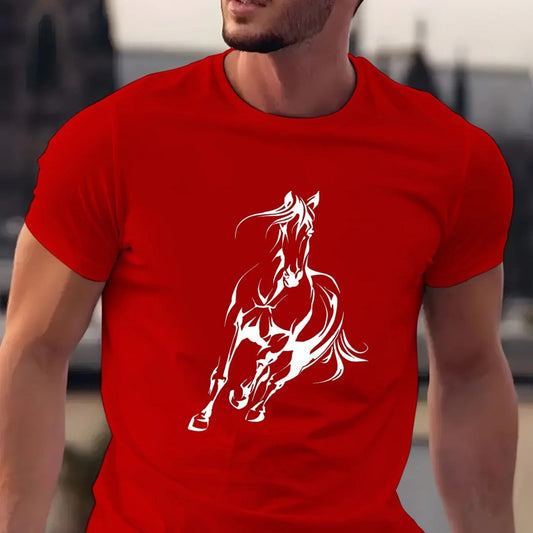 Men's  pure cotton fashionable casual  running horse pattern T- Shirt  - Ghoddosh