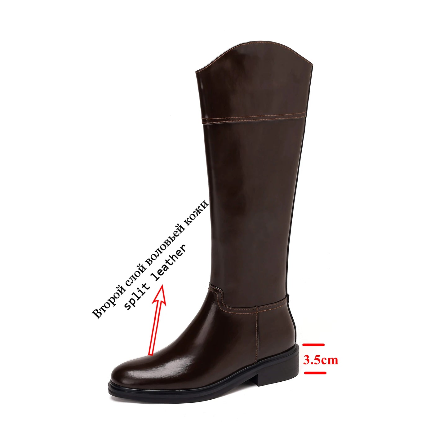 Luxurious Cow-Split Leather  High - Knee Riding Boots — Retro Round Toe, Mid Heels - Ghoddosh
