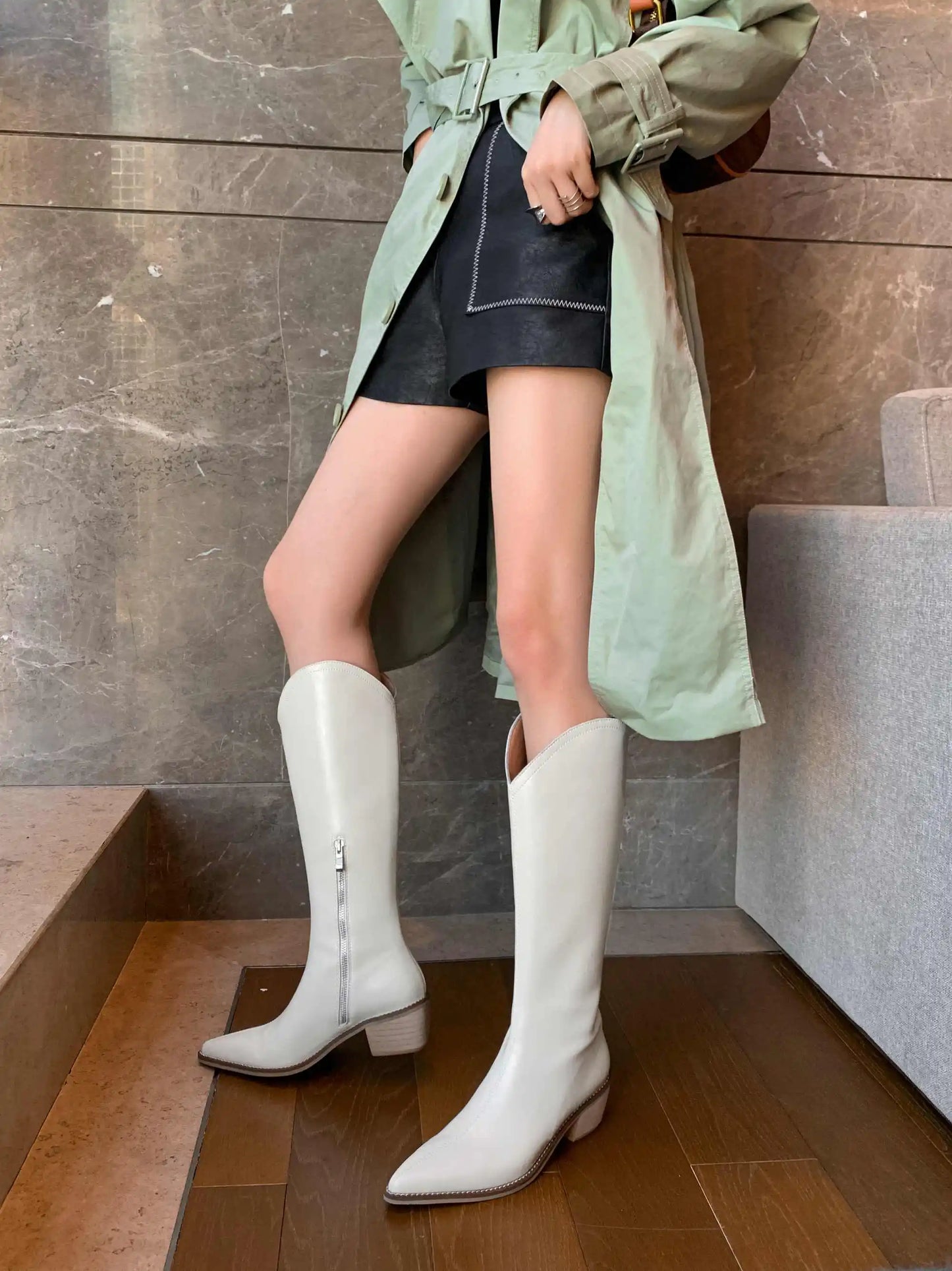New Arrival Chic Cow Leather Pointed Toe Riding Boots - Ghoddosh