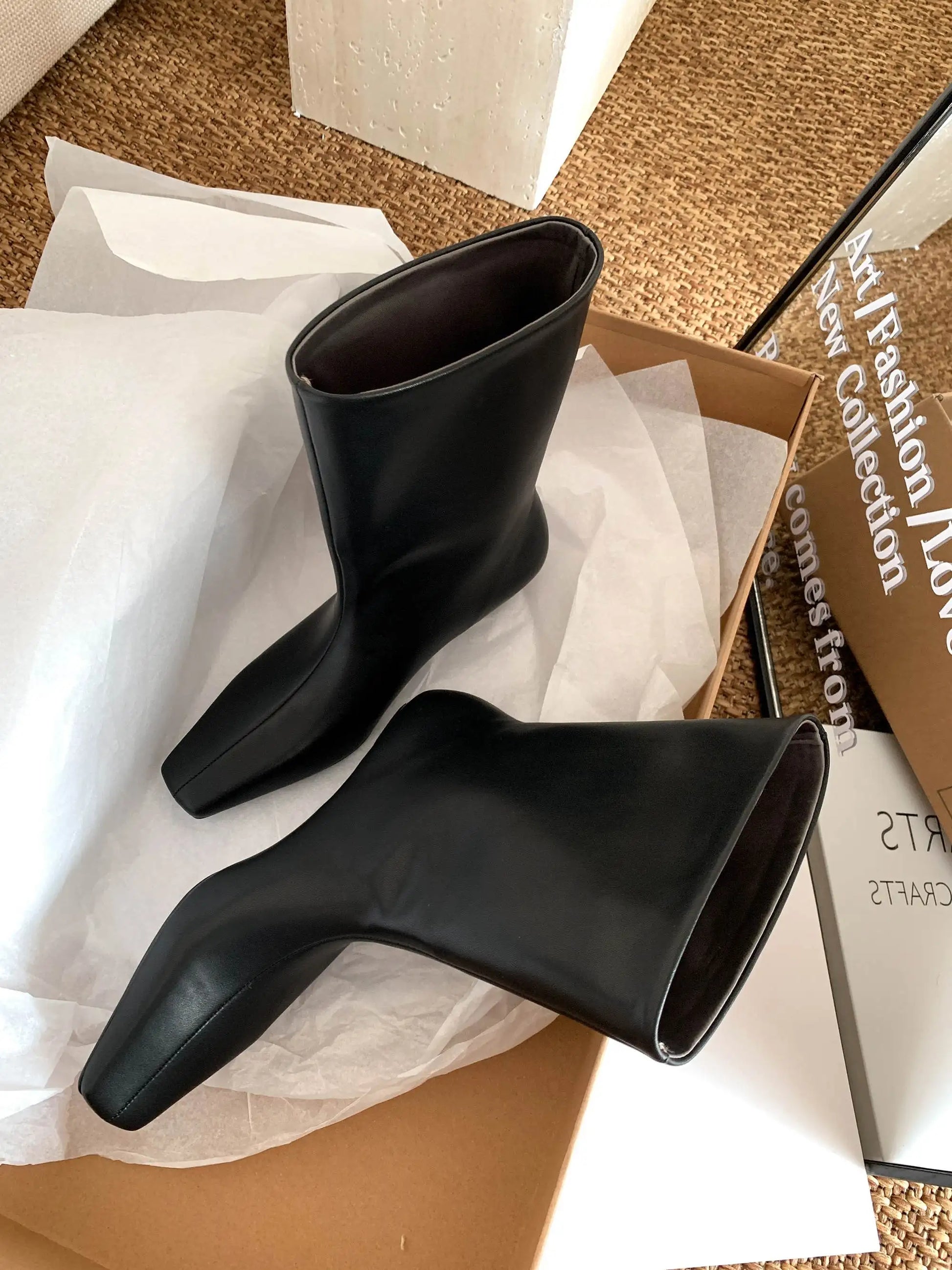 Suede Square Toe Low‑Heel  |  Casual & Modern Ankle Boots - Ghoddosh