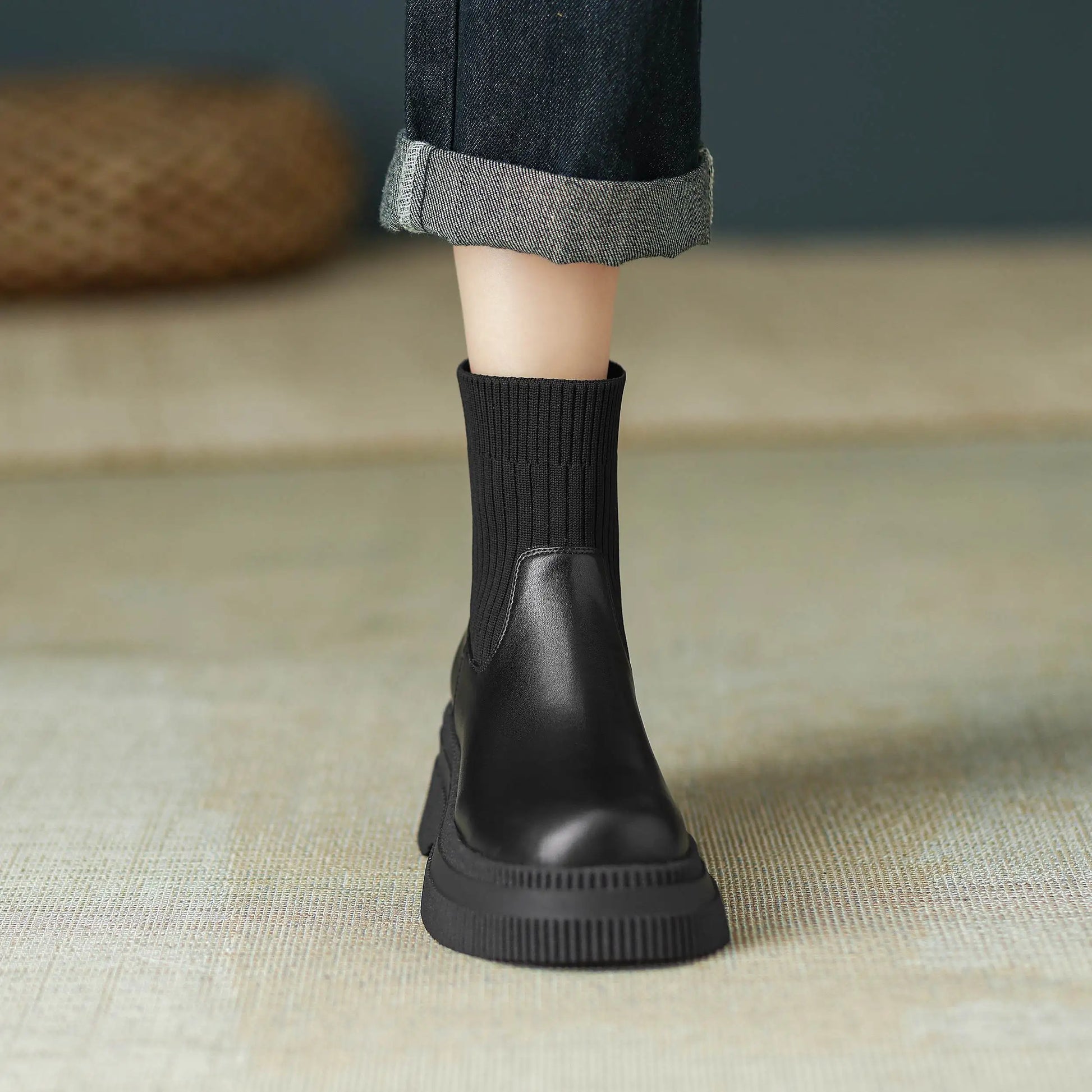 Casual Round-Toe Slip-On Ankle Boots - Ghoddosh