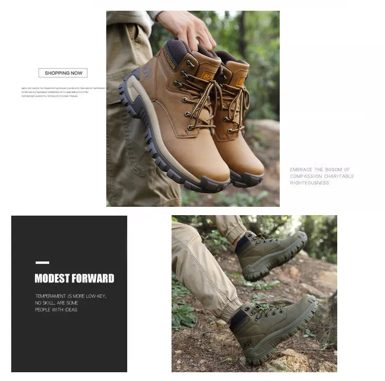 Top Leather Men's  Breathable  Boots , Outdoor Men Non-slip  Ankle Boots - Ghoddosh