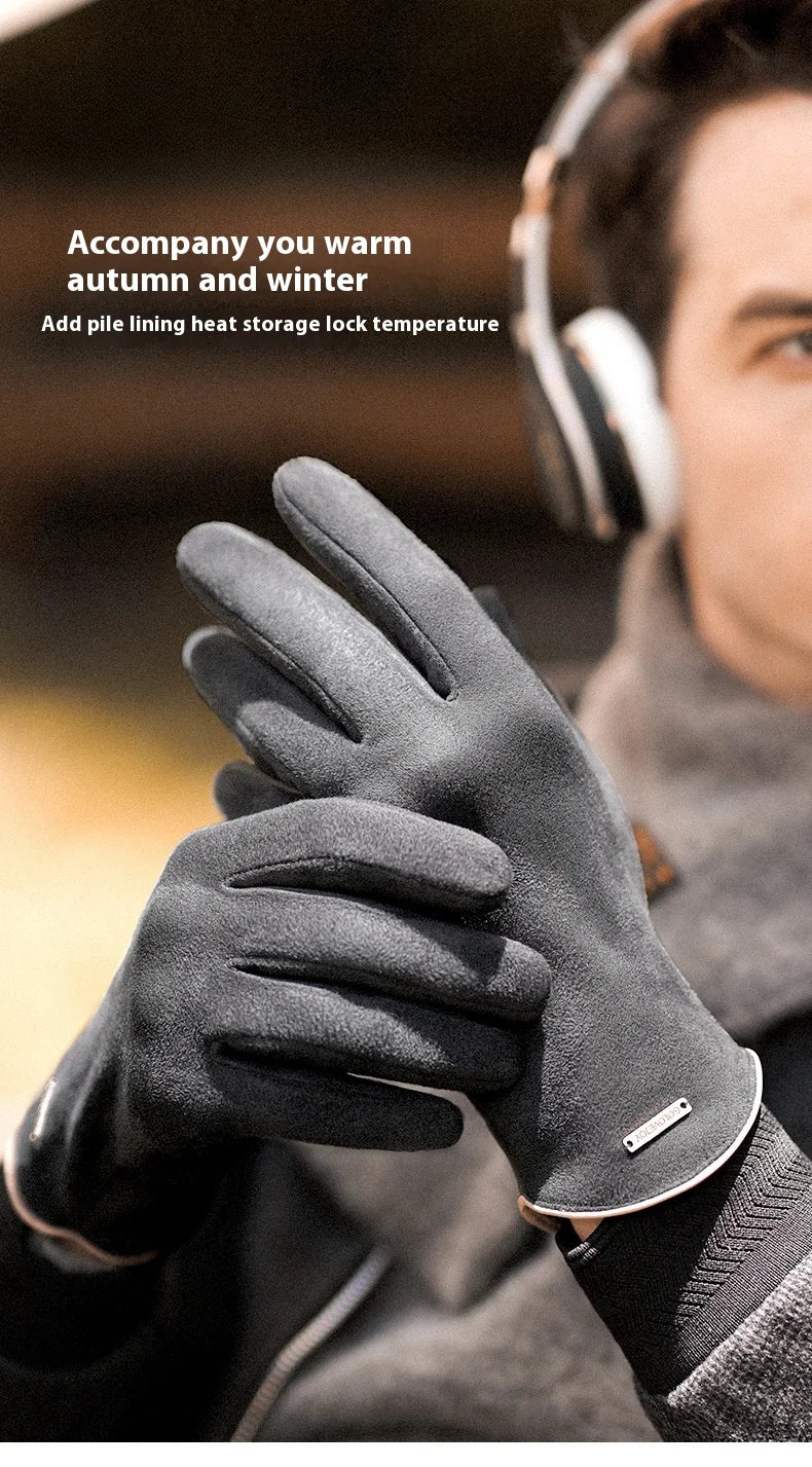 Men’s Insulated Riding Gloves — Thick Fleece Lining, Suede Anti-Slip Palm & Touchscreen Function - Ghoddosh