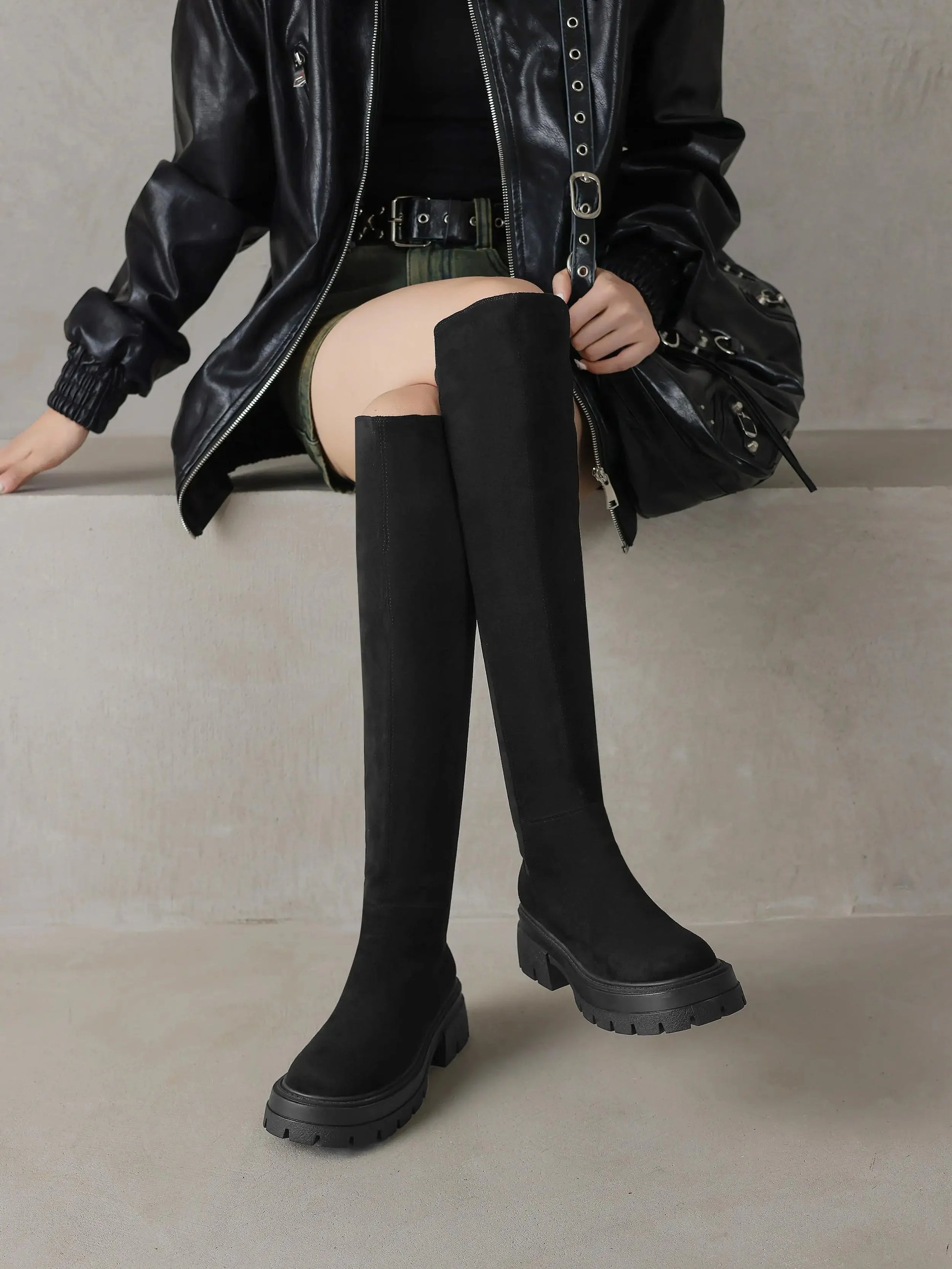 Slip On Elegant Modern Superstars  Over-the-knee Stretch Long Boots - Ghoddosh