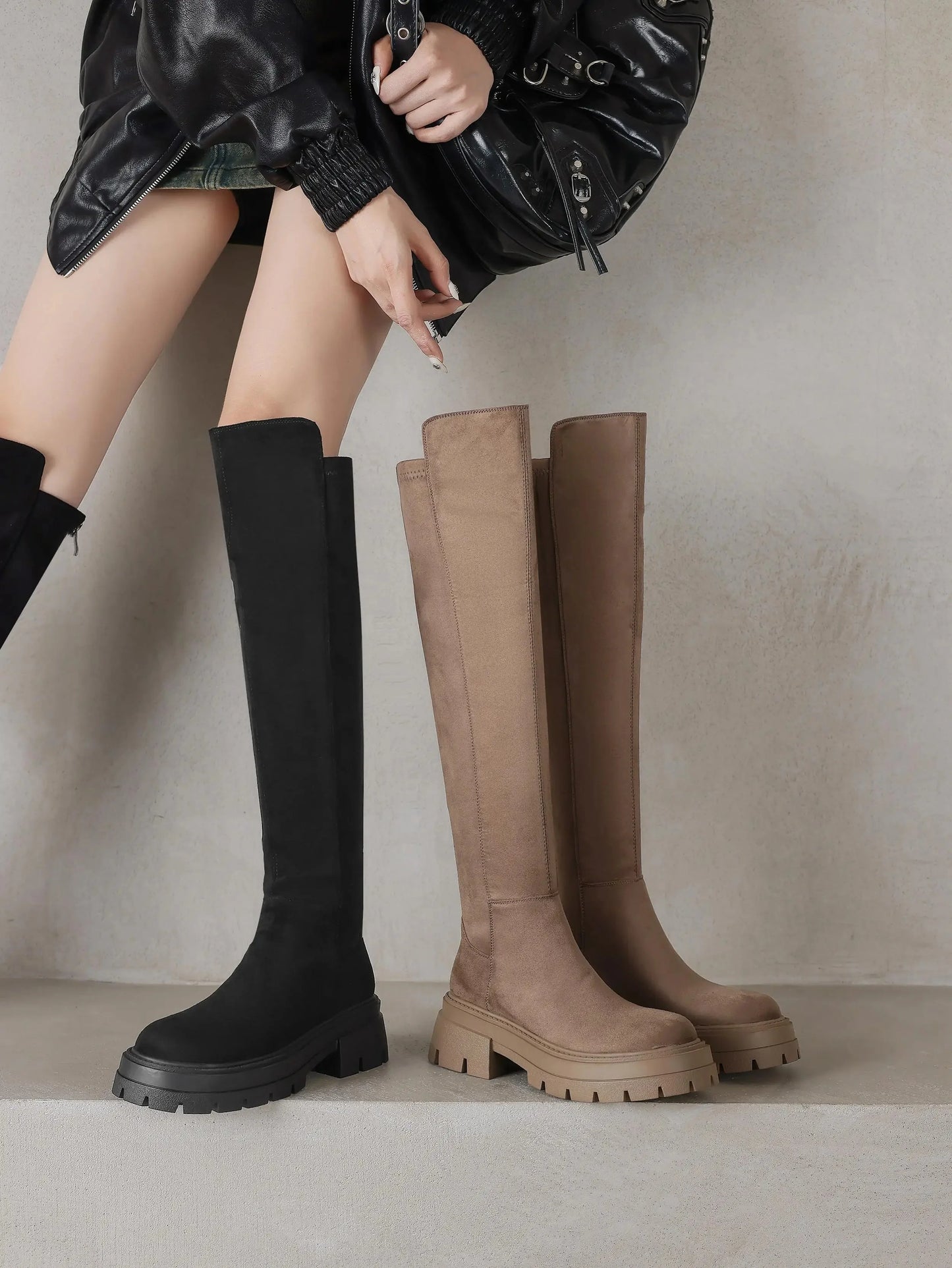 Slip On Elegant Modern Superstars  Over-the-knee Stretch Long Boots - Ghoddosh