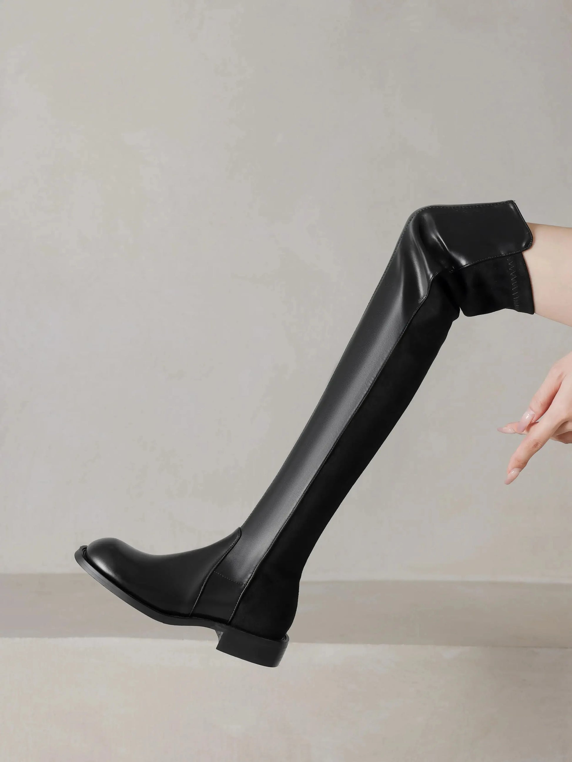 Microfiber Low Heels Round Toe Stretch Long Boots - Ghoddosh
