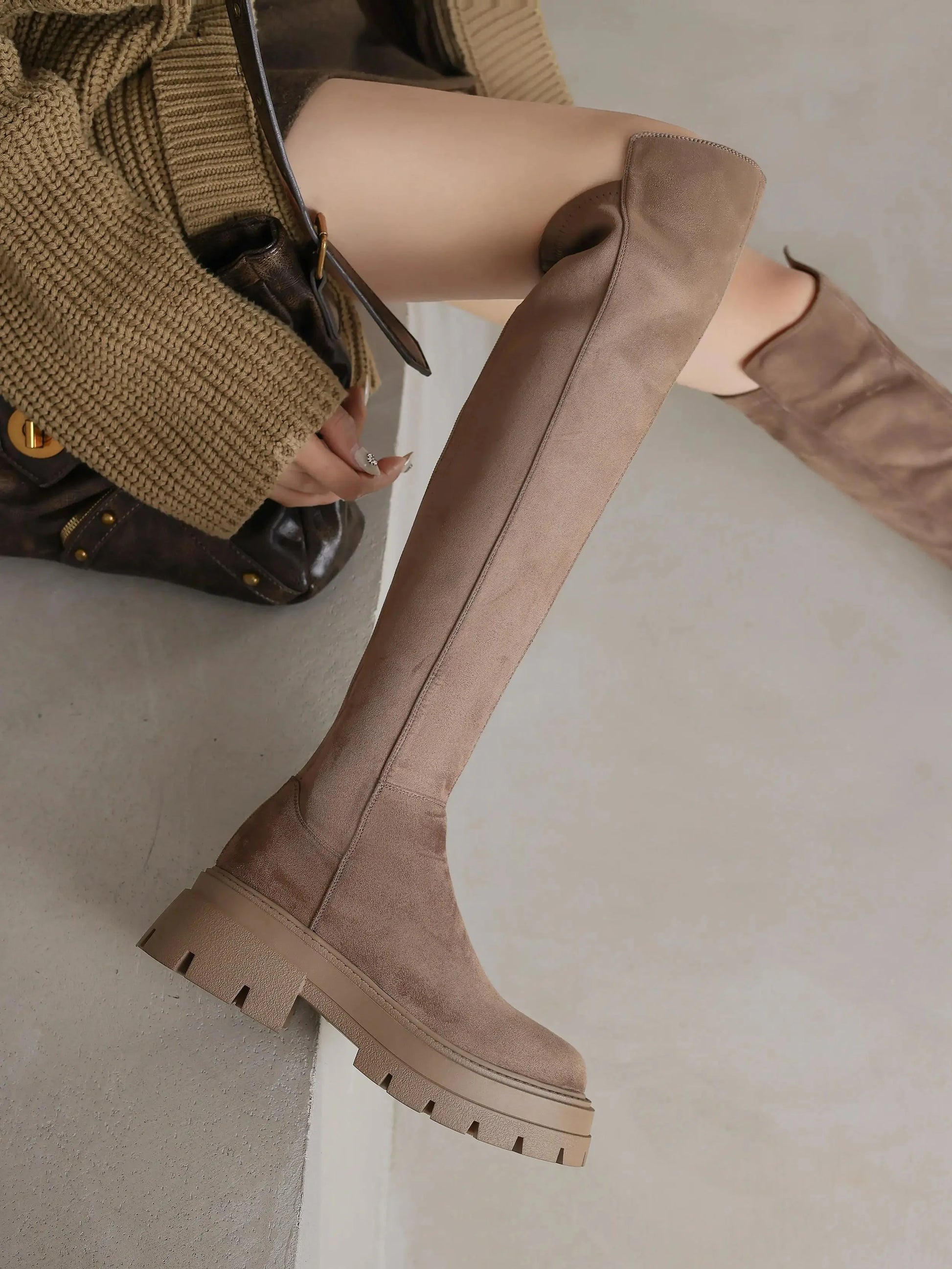 Slip On Elegant Modern Superstars  Over-the-knee Stretch Long Boots - Ghoddosh