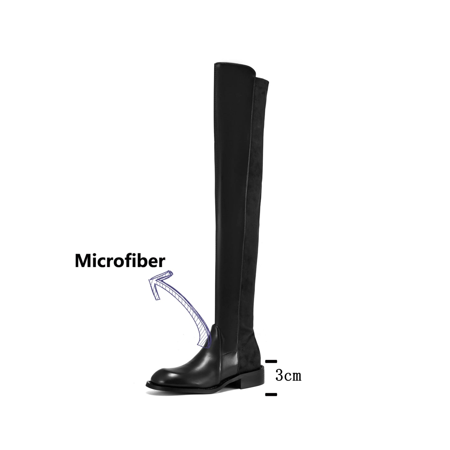 Microfiber Low Heels Round Toe Stretch Long Boots - Ghoddosh