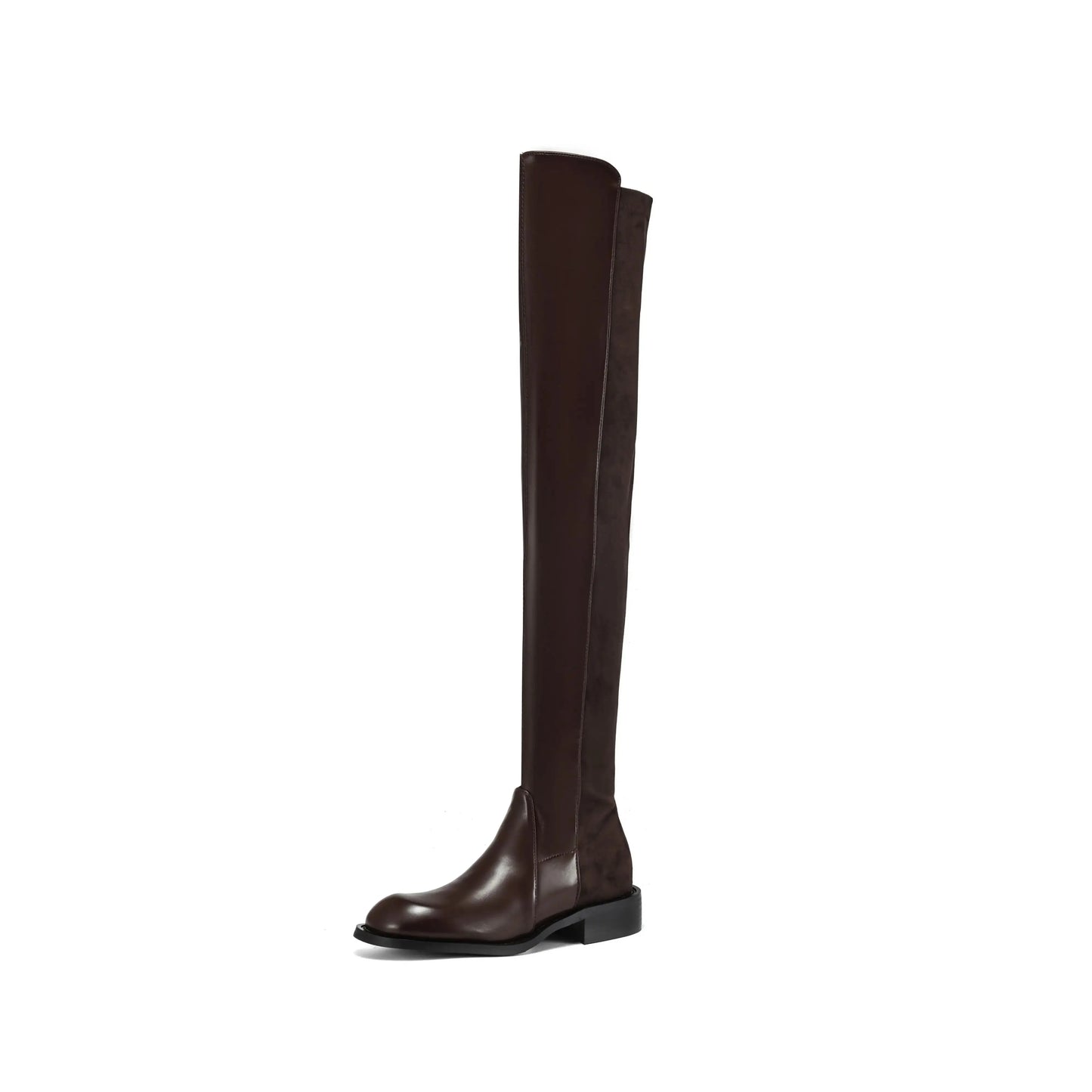 Microfiber Low Heels Round Toe Stretch Long Boots - Ghoddosh