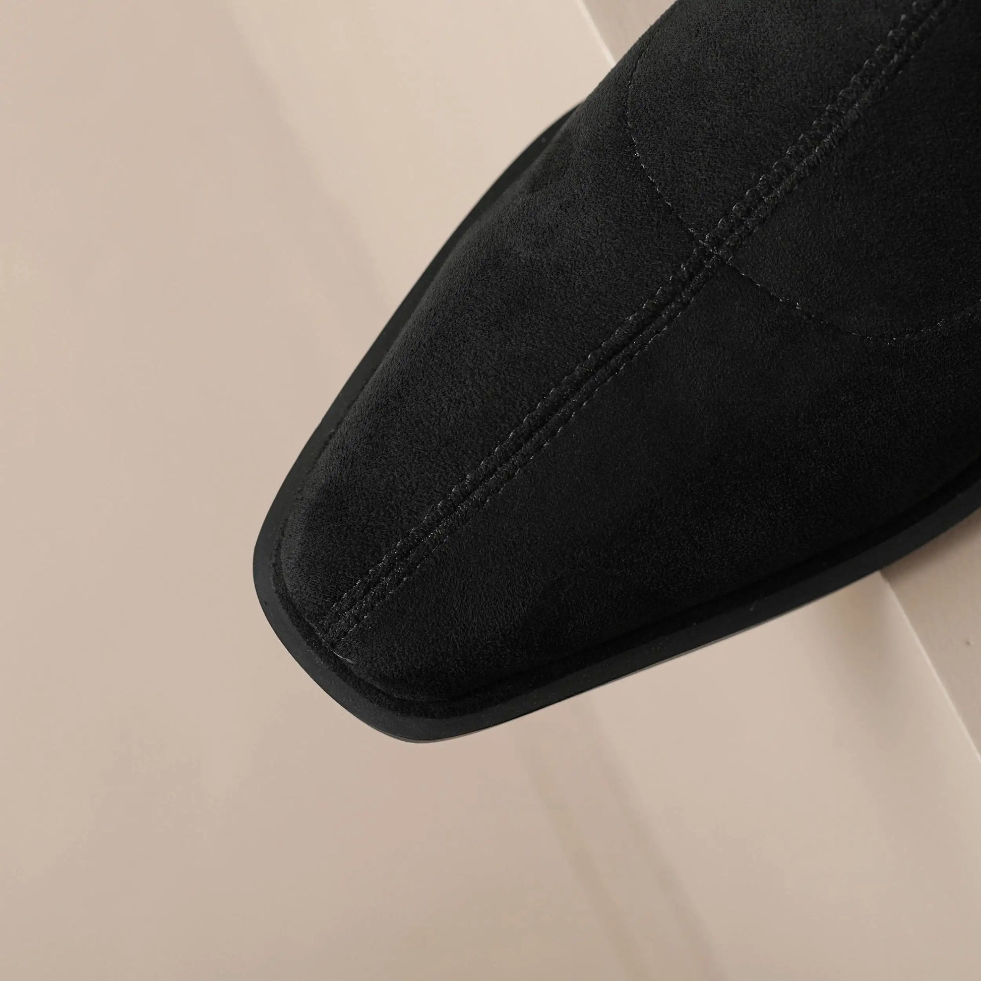 English Style Med Heels Thin Leg Square Toe   , New Stretch Slip on Over-the-knee Boots - Ghoddosh