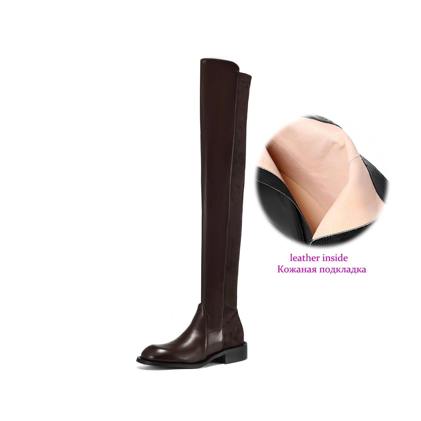 Microfiber Low Heels Round Toe Stretch Long Boots - Ghoddosh