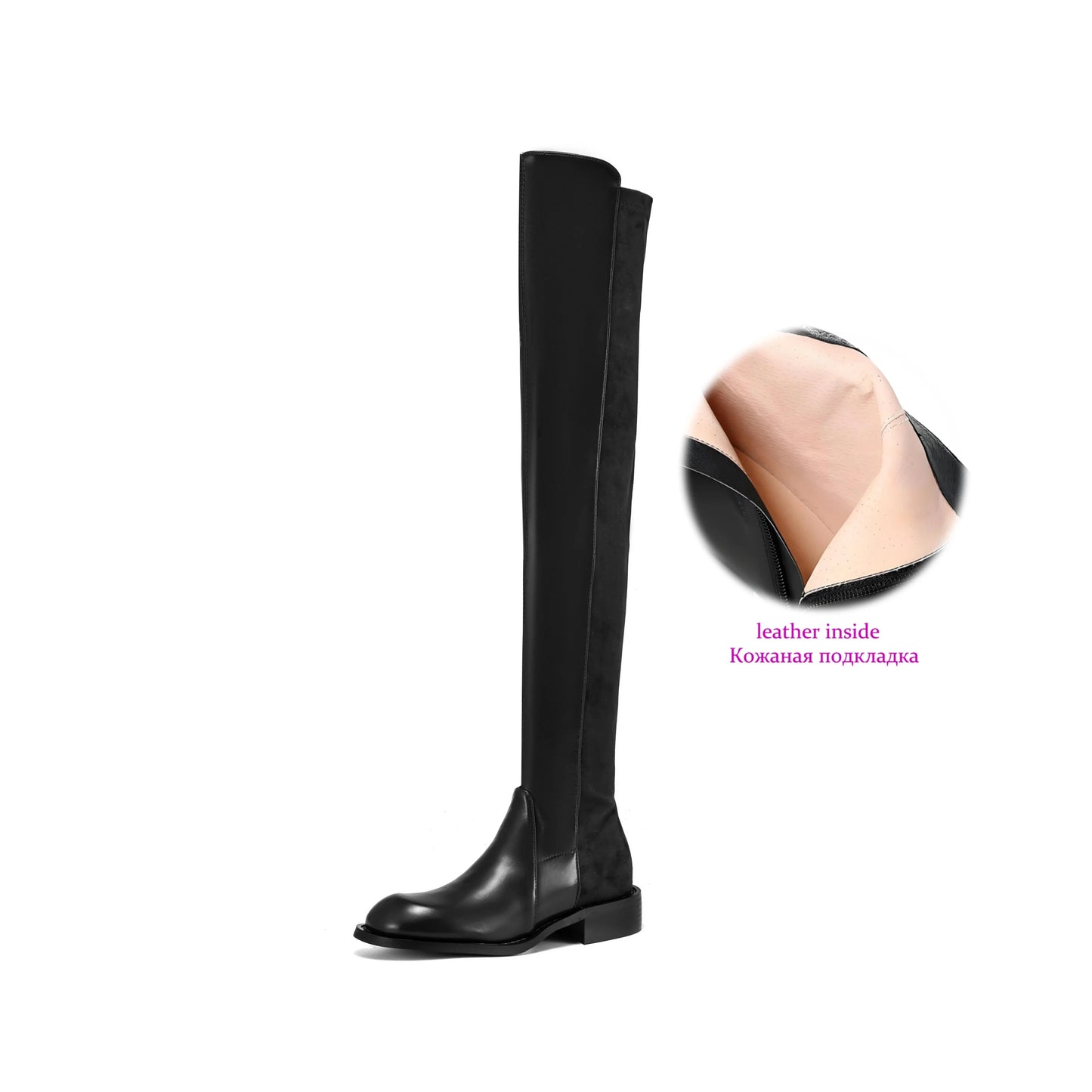 Microfiber Low Heels Round Toe Stretch Long Boots - Ghoddosh