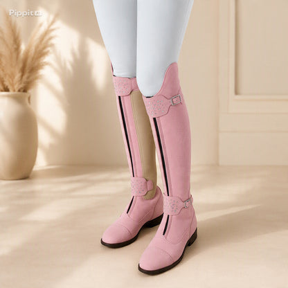 Women's Chunky Med Heel Cow Leather Thigh High Riding Boots