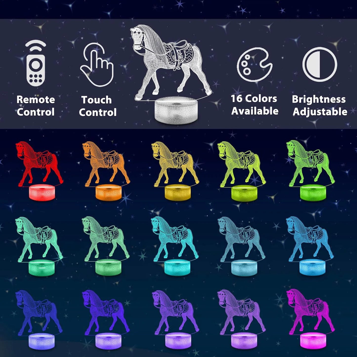NEW  Horse 3D Night Lamp  Children Bedroom Décor - Ghoddosh
