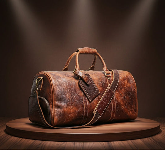 Vintage Embossed Leather Handbag with Shoe Drawer - Ghoddosh