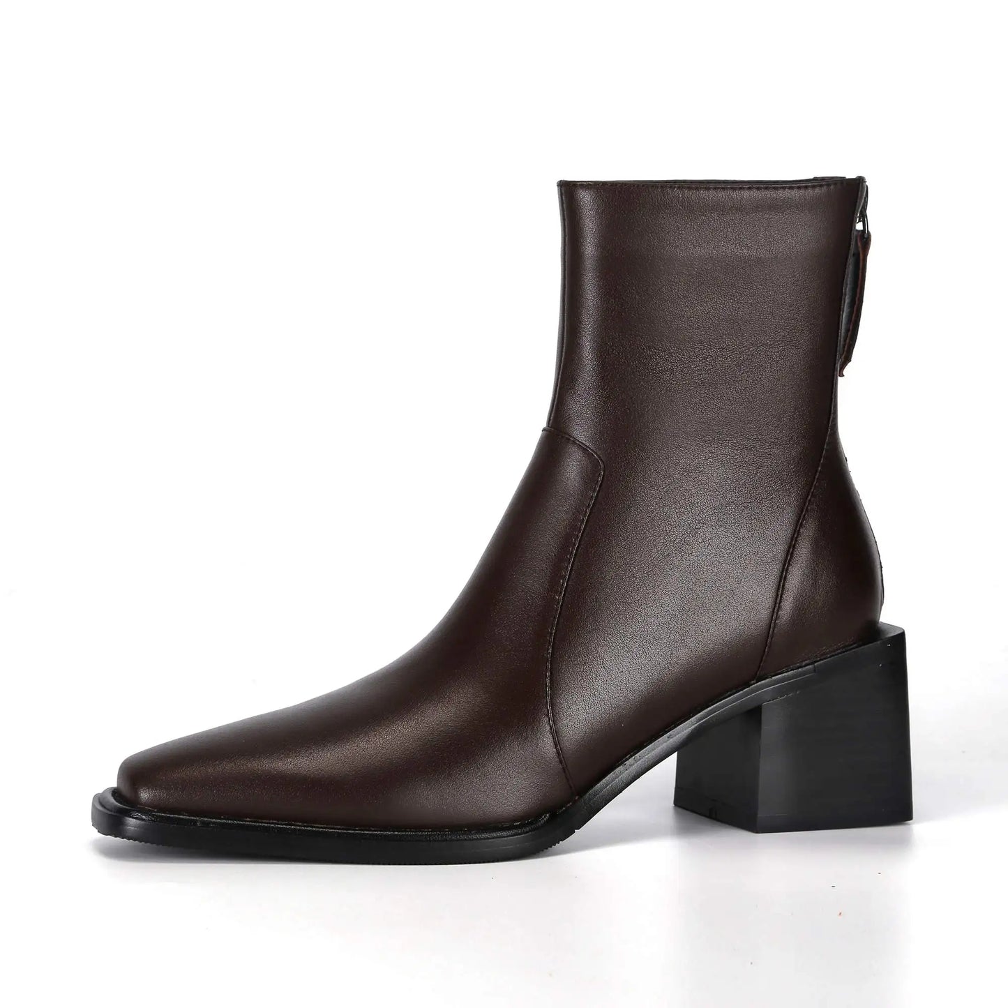 Cow Leather High Heels Square Toe Winter  Ankle Boots - Ghoddosh
