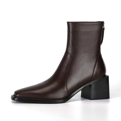 Cow Leather High Heels Square Toe Winter  Ankle Boots - Ghoddosh