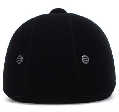 Black riding helmet with a silver stripe on a white background 
@ ghoddosh.com