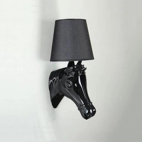 Black horse head wall lamp with a dark gray shade on a light gray  background @ ghoddosh.com