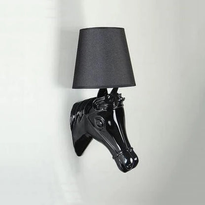 Black horse head wall lamp with a dark gray shade on a light gray  background @ ghoddosh.com