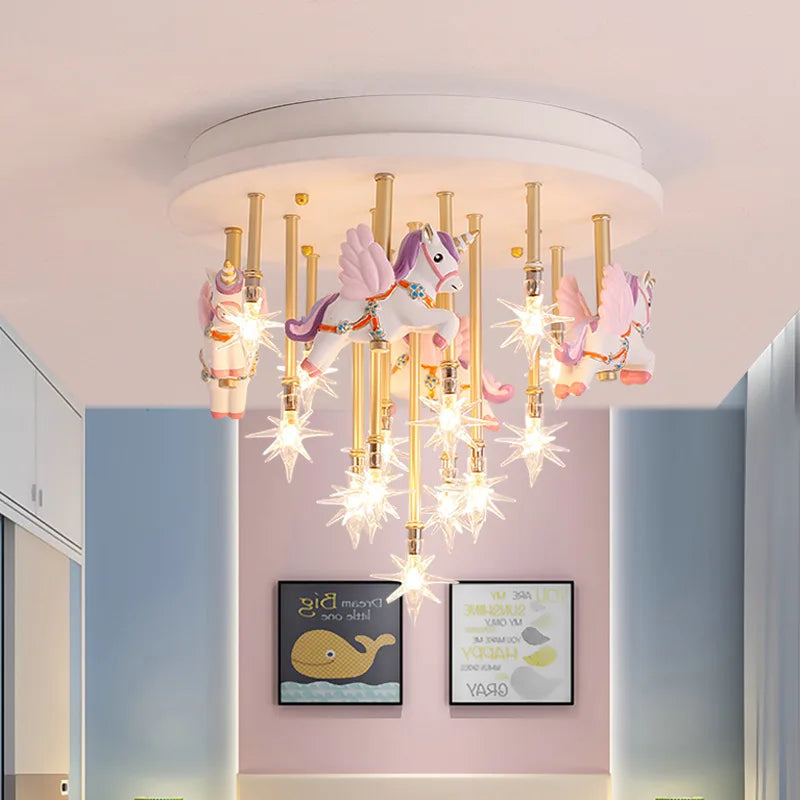 36W Cute Resin Horse Kids Ceiling Lamp - Pink/Blue LED Princess Bedroom Light for Children  @ ghoddosh.com