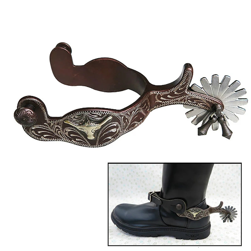 2pcs Horse Riding Bronzed Western Style Spurs with Leather Belt . Ghoddosh