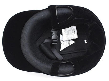 Black riding helmet with a silver stripe on a white background 
@ ghoddosh.com