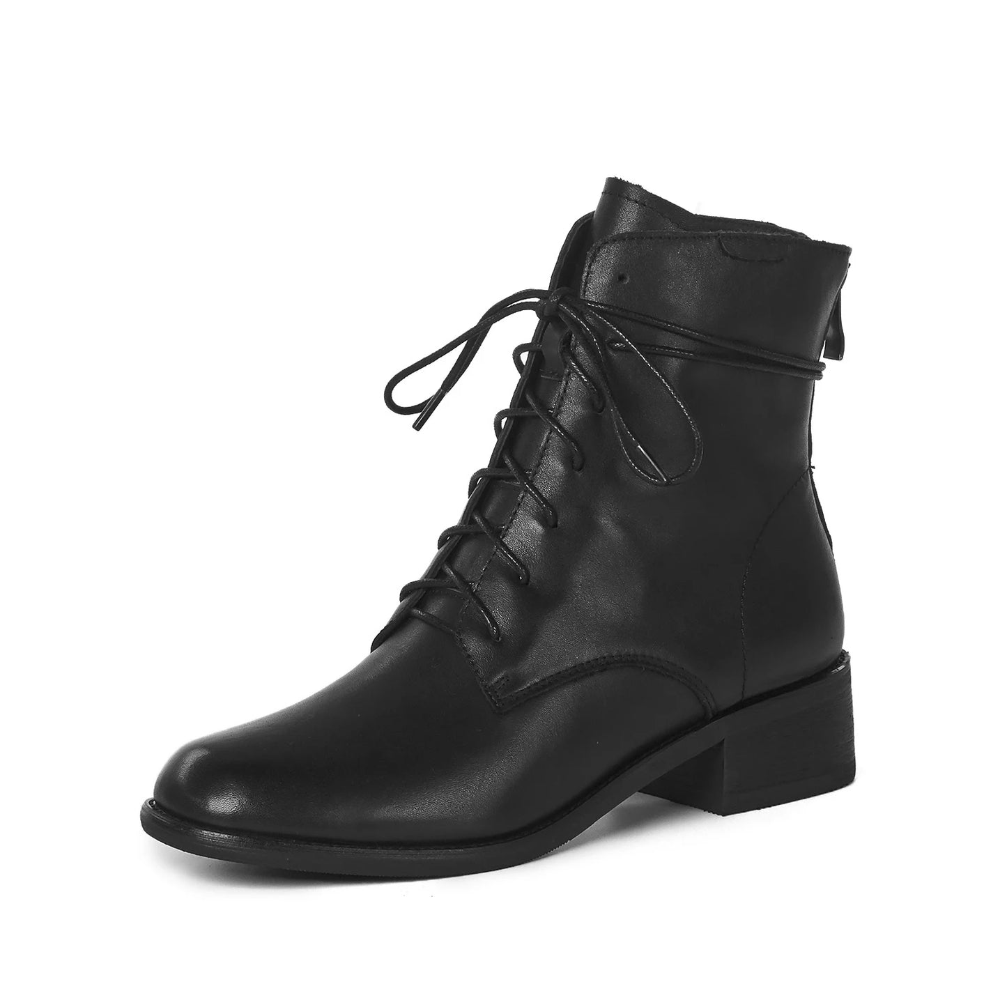 Cow Leather Lace Up Vintage Round Toe  / Low Heels Lady Ankle Boots - Ghoddosh