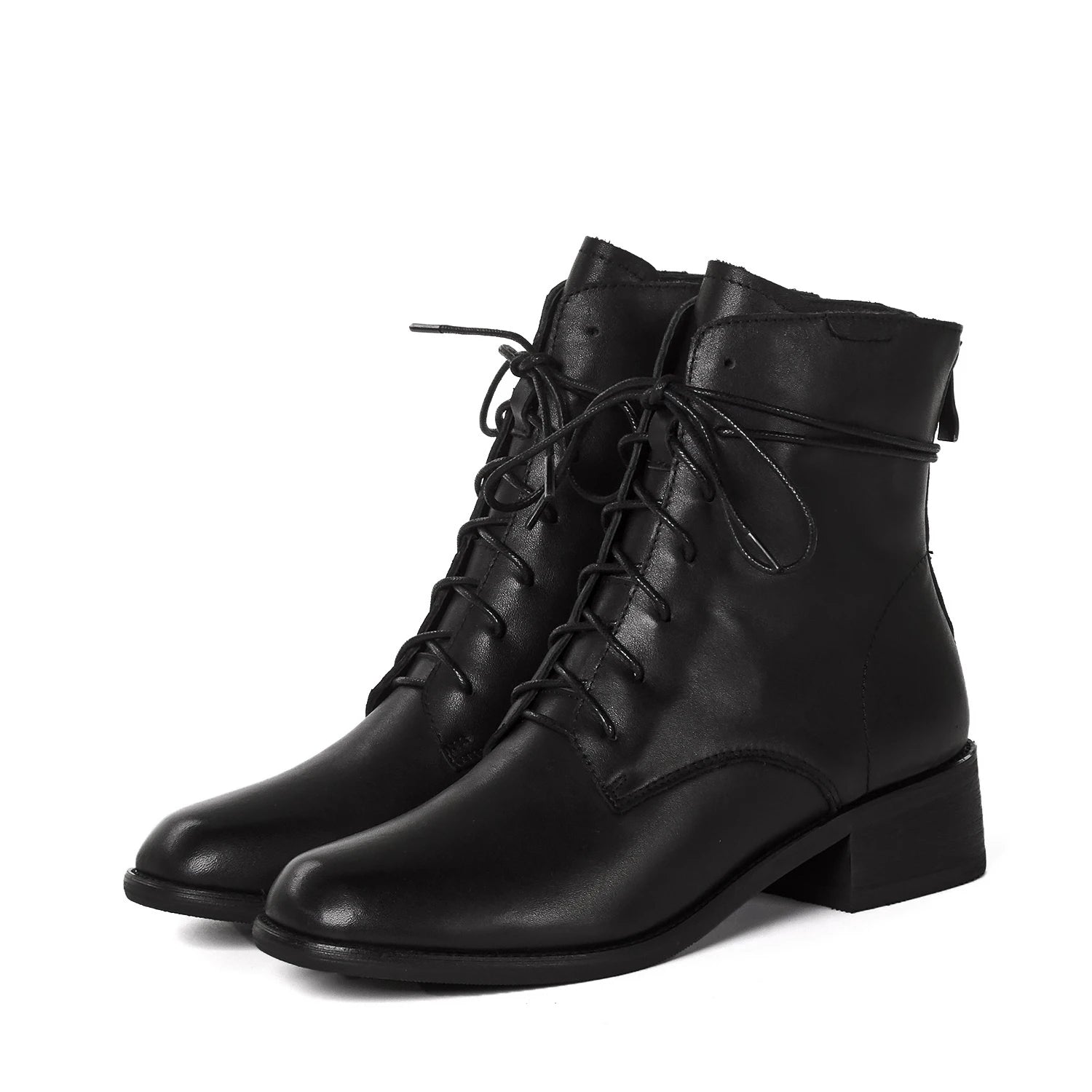 Cow Leather Lace Up Vintage Round Toe  / Low Heels Lady Ankle Boots - Ghoddosh