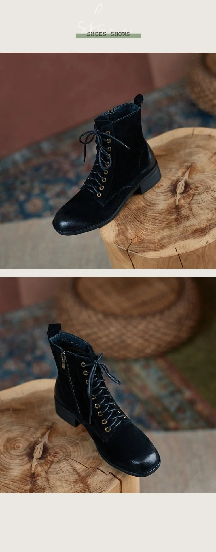 Genuine Leather  Women Retro Lace Ankle Boots for Women - Ghoddosh