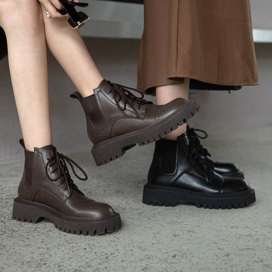 Split Leather Gladiator Ankle Boots - Ghoddosh
