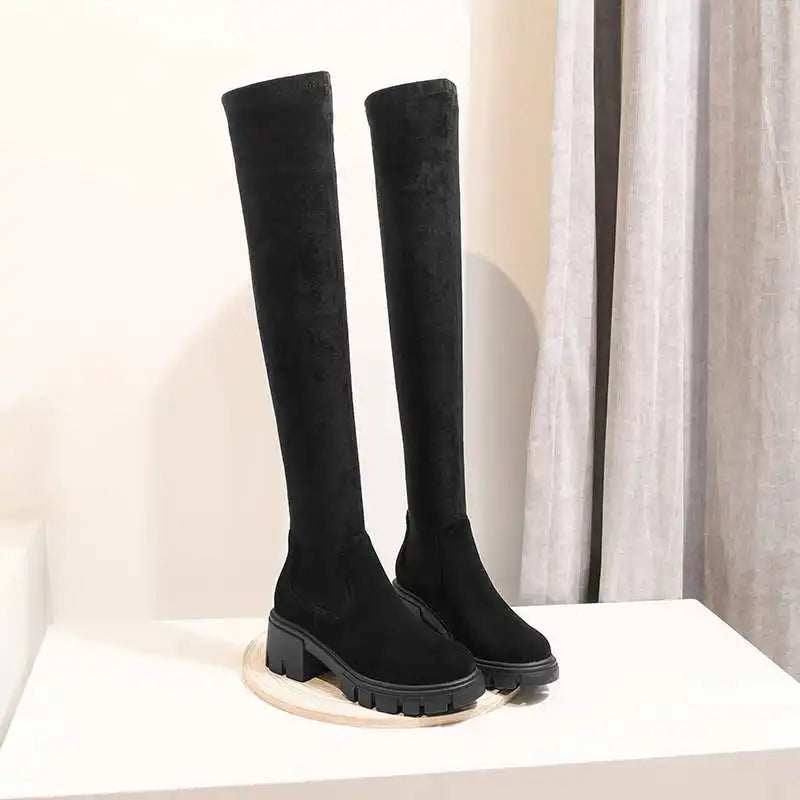 Big Size Cow Leather Stretch Over-the-knee Boots - Ghoddosh