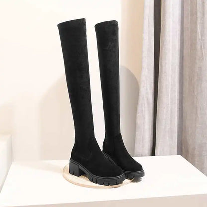 Big Size Cow Leather Stretch Over-the-knee Boots - Ghoddosh