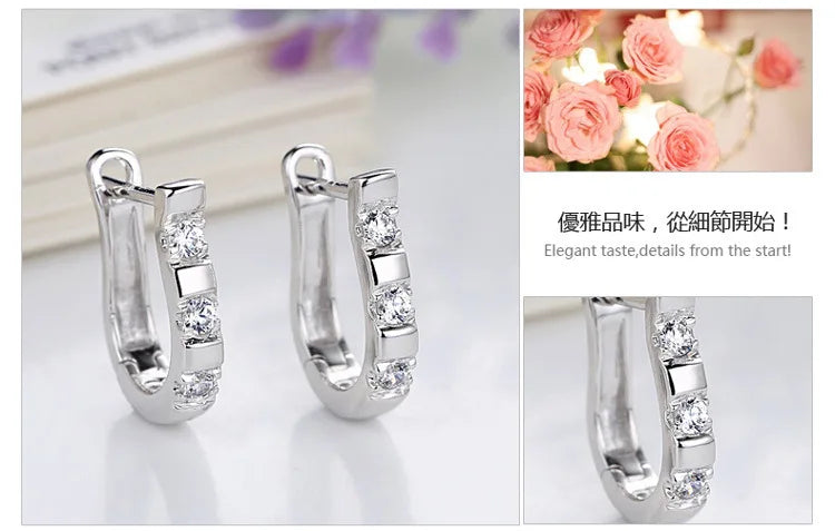925 Sterling Silver Horseshoe Stud Earrings with Zircon - Equestrian Jewelry for Women @ ghoddosh.com