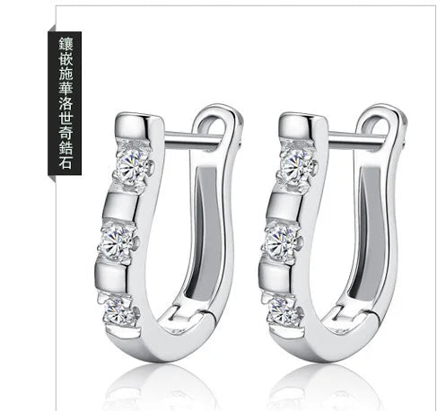 925 Sterling Silver Horseshoe Stud Earrings with Zircon - Equestrian Jewelry for Women @ ghoddosh.com