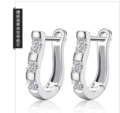 925 Sterling Silver Horseshoe Stud Earrings with Zircon - Equestrian Jewelry for Women @ ghoddosh.com