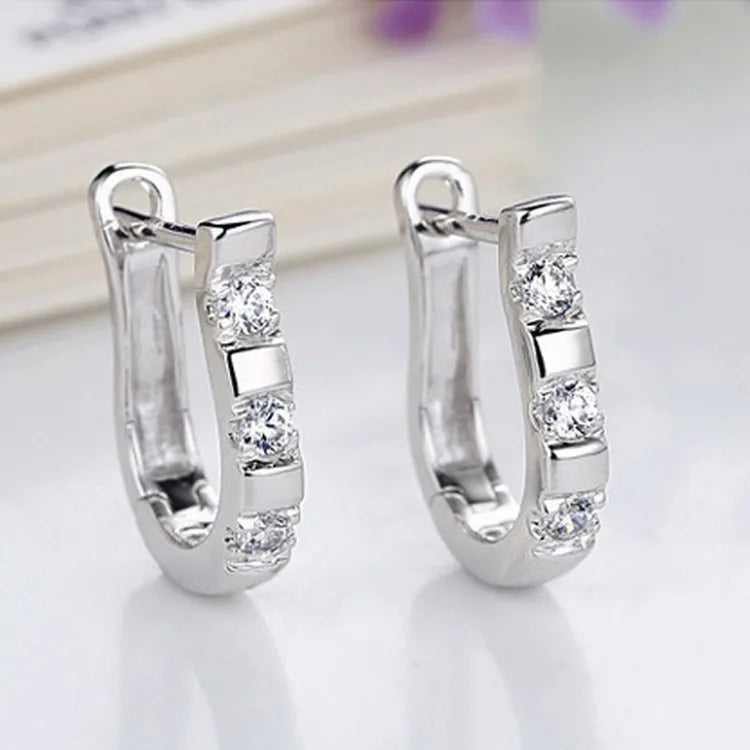 925 Sterling Silver Horseshoe Stud Earrings with Zircon - Equestrian Jewelry for Women @ ghoddosh.com