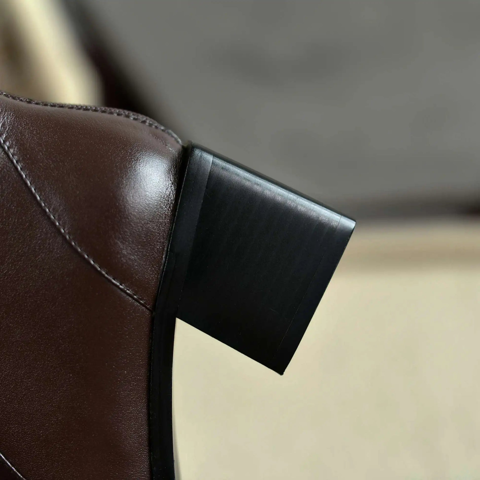 Cow Leather High Heels Square Toe Winter  Ankle Boots - Ghoddosh