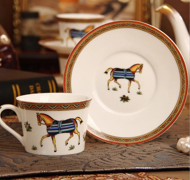 Teacup and saucer with horse design @ghoddosh.com