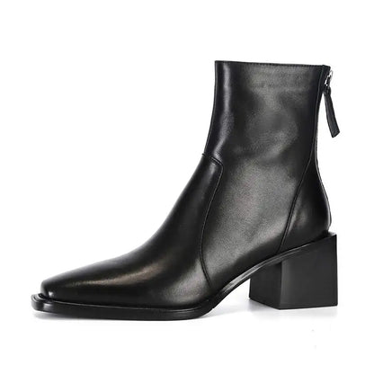 Cow Leather High Heels Square Toe Winter  Ankle Boots - Ghoddosh