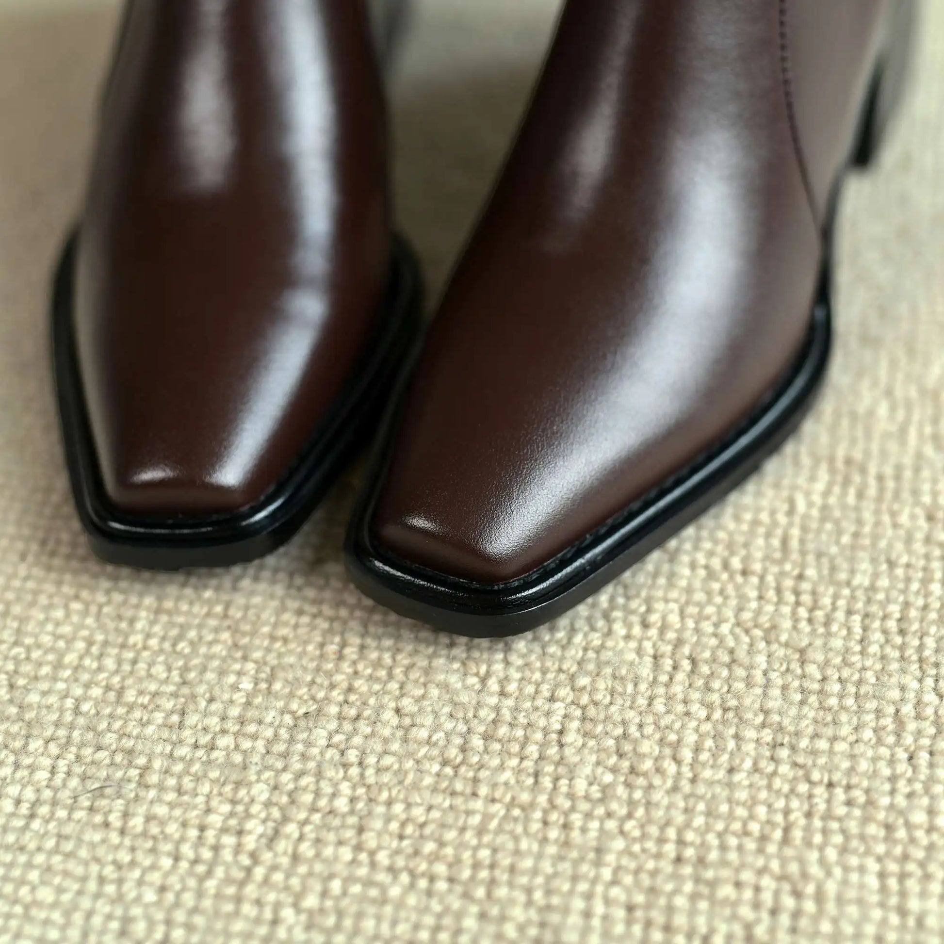 Cow Leather High Heels Square Toe Winter  Ankle Boots - Ghoddosh