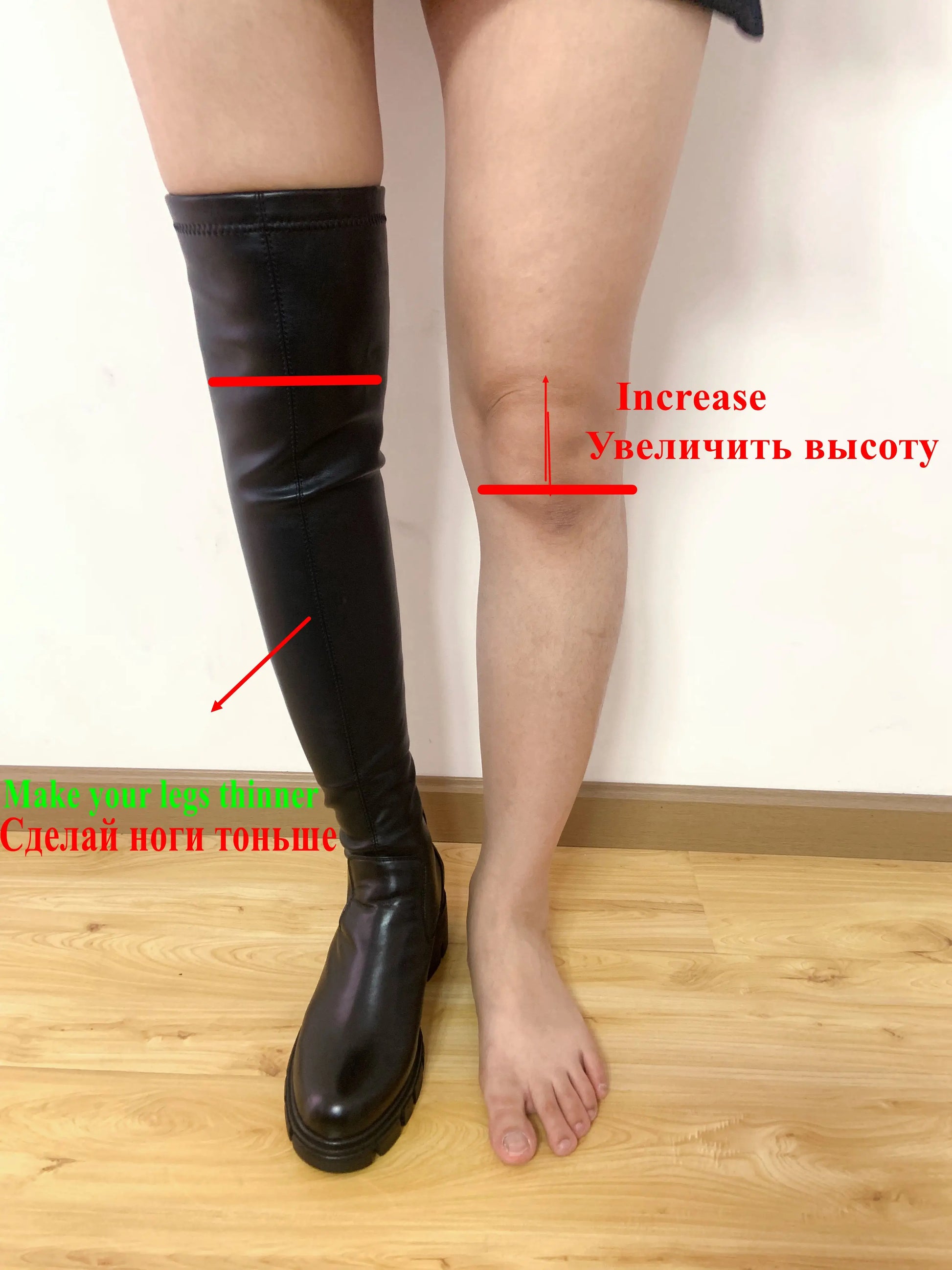 Big Size Cow Leather Stretch Over-the-knee Boots - Ghoddosh