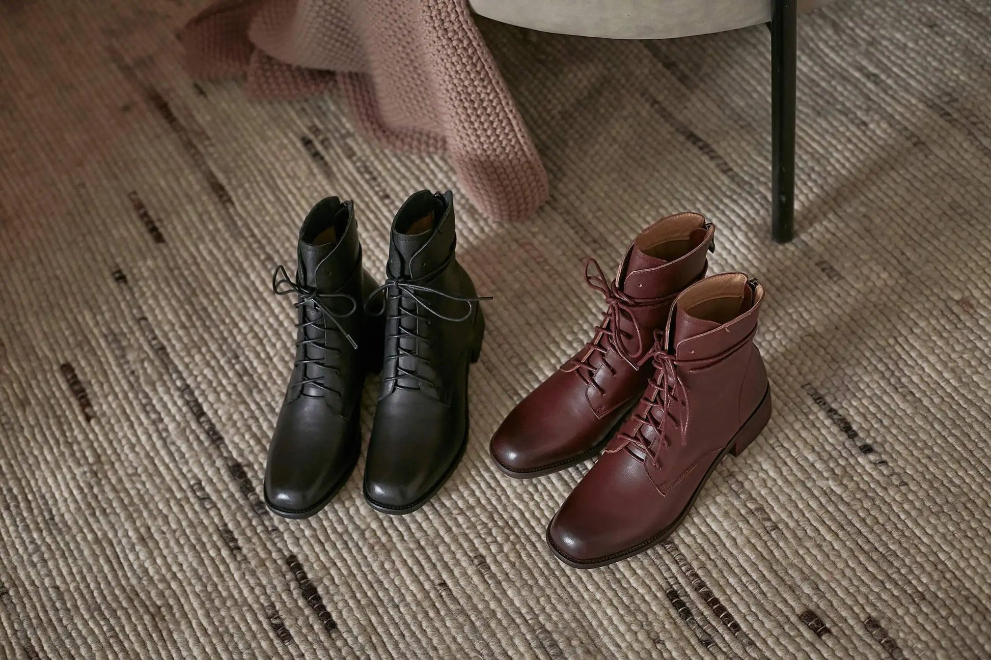 Cow Leather Lace Up Vintage Round Toe  / Low Heels Lady Ankle Boots - Ghoddosh