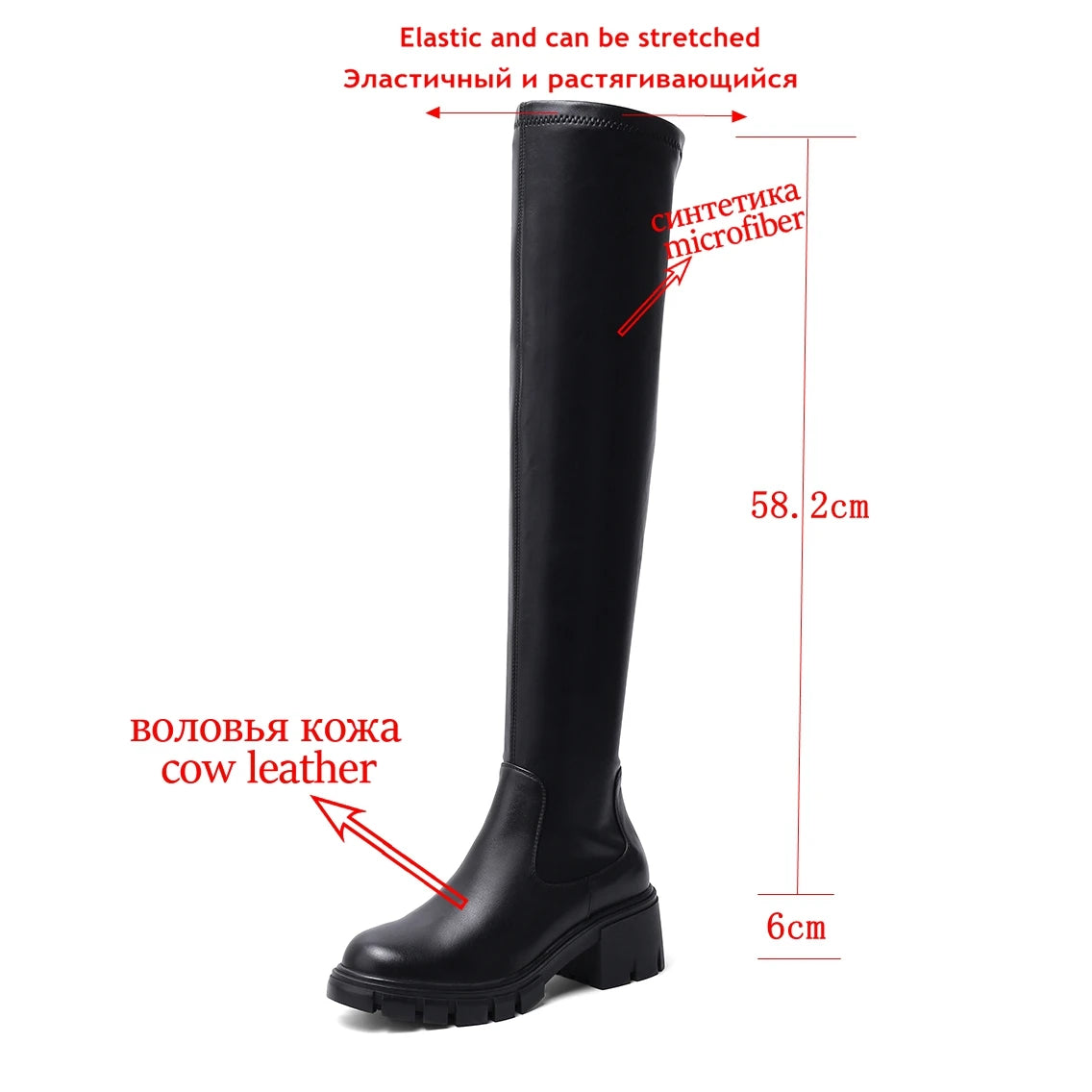 Big Size Cow Leather Stretch Over-the-knee Boots - Ghoddosh